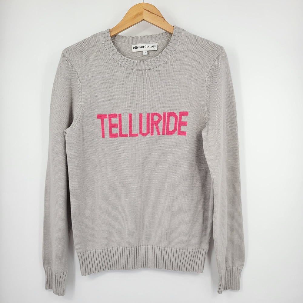 Ellsworth Ivey Telluride Sweater Women Medium Gray Pink Preppy Ski Resortwear